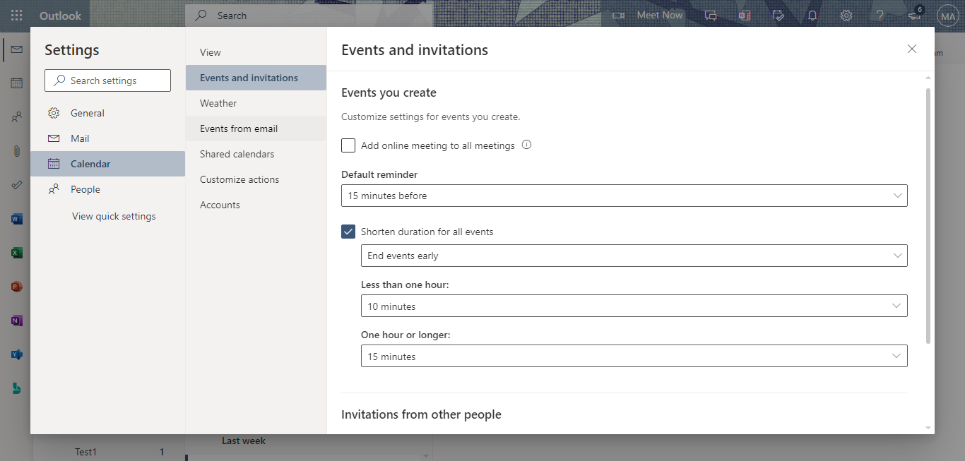 Shorten the Duration of Events and Create Breaks in Microsoft Outlook
